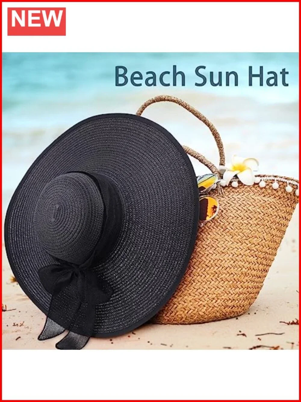 Wide Brim Foldable Straw Sun Hat UPF 50+ for Beach Vacation